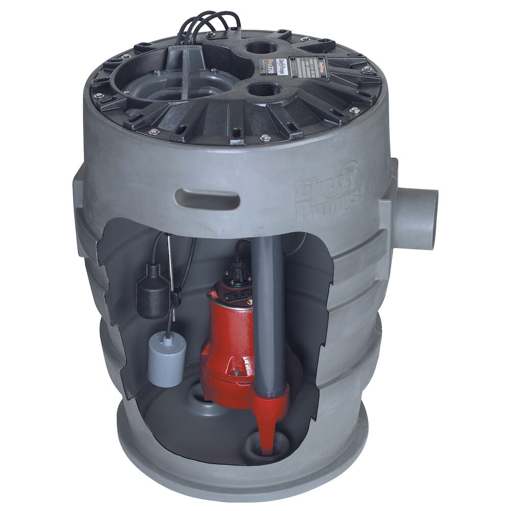 Liberty P372LE41 Pro370-Series Submersible Sewage Pump, Automatic, 4/10 HP, 2 Discharge, 115V