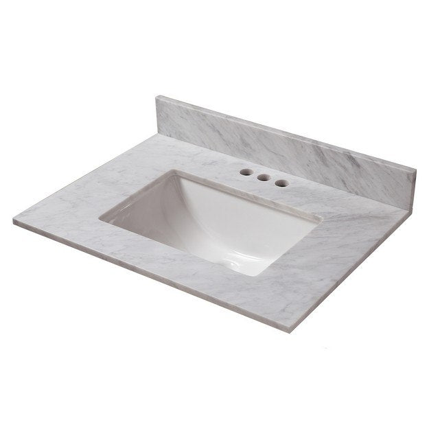 Cahaba CAVT0166 Carrara Marble Vanity Top with Trough Basin and 4 in. Faucet Spread