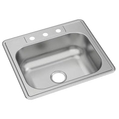 Elkay DSE125223 Dayton Stainless Steel Kitchen Sink, Drop-In, Single Bowl, 20 GA, 3 Hole, 25 x 22 x 8-1/16