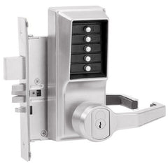 KABA R8148S-26D-41 Mechanical Pushbutton Lock, Mortise, Right Hand, LFIC Schlage, Combination Entry/Key Override/Passage/Lockout/Deadbolt, Satin Chrome, With Lever