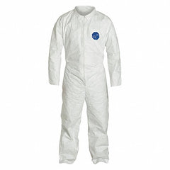 DuPont TY120SWHXL002500 Tyvek 400 Coverall, Serged Seams, Collar, Elastic Waist, Open Wrists/Ankles, Front Zipper, Storm Flap, White, X-Large