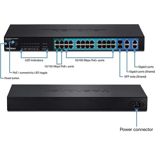 TRENDnet TPE-224WS 28-Port 10/100 Mbps Web Smart PoE+ Switch, 12.8Gbps