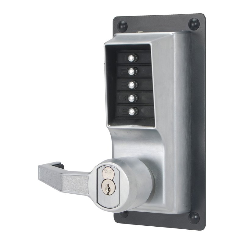 KABA LLP1020B-26D-41 Mechanical Pushbutton Lock Heavy Duty Left Hand SFIC Best Equivalent 6 or 7-Pin Combination Entry/Key Override Satin Chrome With Lever