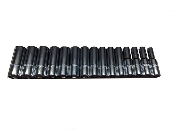 Proto J54207 1/2 Drive 15 Piece Metric Deep Socket Set - 12 Point