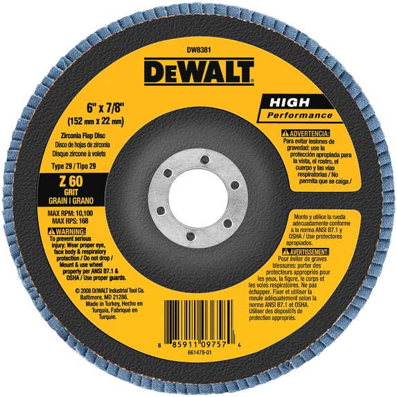 DeWalt DW8381 Flap Disc 6 in Diameter 60 Grit Replacement MPN