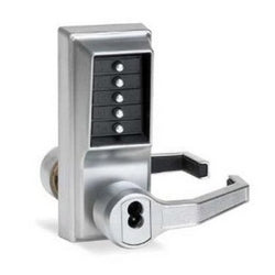 KABA LR1021S-26D-41 Door Cylindrical Mechanical Lock, Cast Front Housing, Satin Chrome, Brass Unified Trim Plate, Fixed Cast Lever, Combination Entry, With Key Override