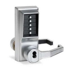 KABA LR1021S-26D-41 Door Cylindrical Mechanical Lock, Cast Front Housing, Satin Chrome, Brass Unified Trim Plate, Fixed Cast Lever, Combination Entry, With Key Override