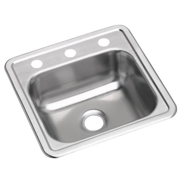 Elkay D115153 Dayton Stainless Steel Bar Sink, Top Mount, Single Bowl, Satin, 23 Gauge, 3 Holes