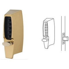 KABA 7108-03-41 Mechanical Pushbutton Lock, Flat Front Faceplate, 1 Tubular Deadbolt, 2-3/8 Backset, Bright Brass, With Thumbturn