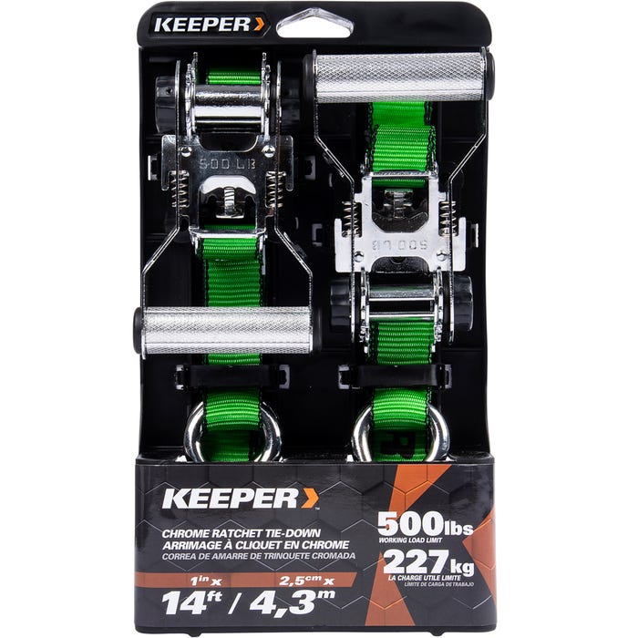 Keeper 85426 Chrome Ratchet Tie-Down 14 ft x 1 in S-Hooks