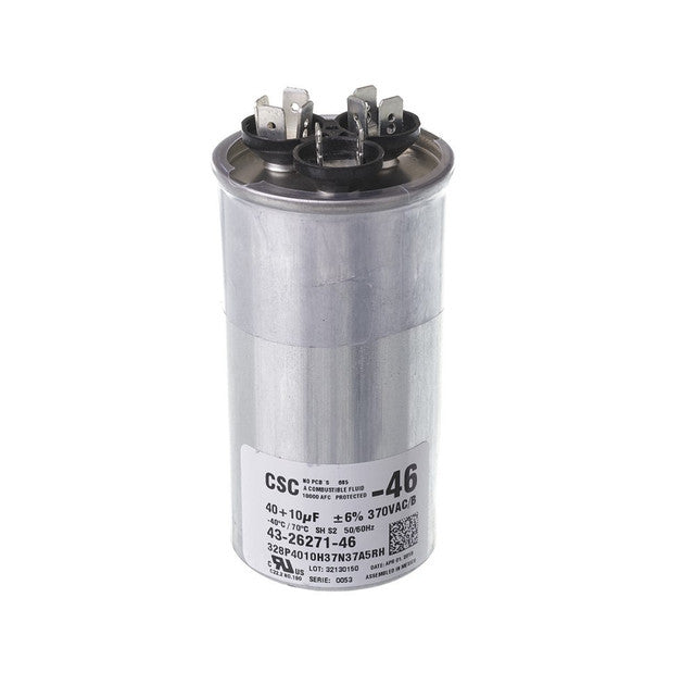 Rheem 43-26261-46 Dual Round Capacitor, 370 Vac, 40 uF, 10 uF