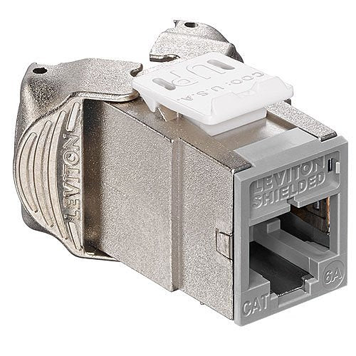 Leviton 6ASJK-RG6 Atlas-X1 CAT6A Shielded QuickPort Jack, Component-Rated, Gray