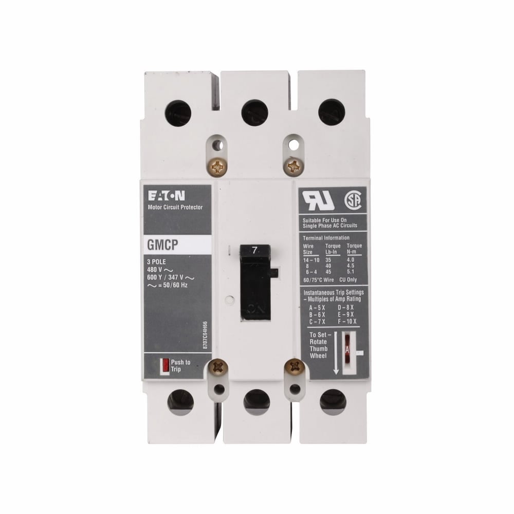 Eaton GMCP015E0C Eaton Series C Motor Circuit Protector G-frame Magnetic Only Trip Type 75-150A Trip Rating Three-pole 15A 480 Vac 35 kAIC at 480 Vac