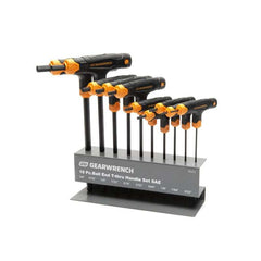 GearWrench 83523 T-Handle Hex Key Set, Ball End, SAE, 10 Pieces, Alloy Steel, w/Metal Stand