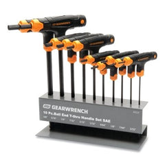 GearWrench 83523 T-Handle Hex Key Set, Ball End, SAE, 10 Pieces, Alloy Steel, w/Metal Stand