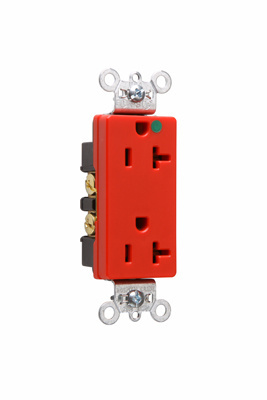 Pass & Seymour 26362-HGRED heavy-duty decorator hospital grade duplex receptacle, 20A 125V - red