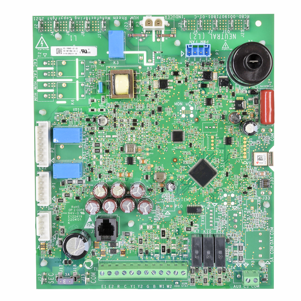 RHEEM 62-108462-07 Furnace Control Board, 1-Stage, BlueTooth Enabled, For R921V and R951V, M1