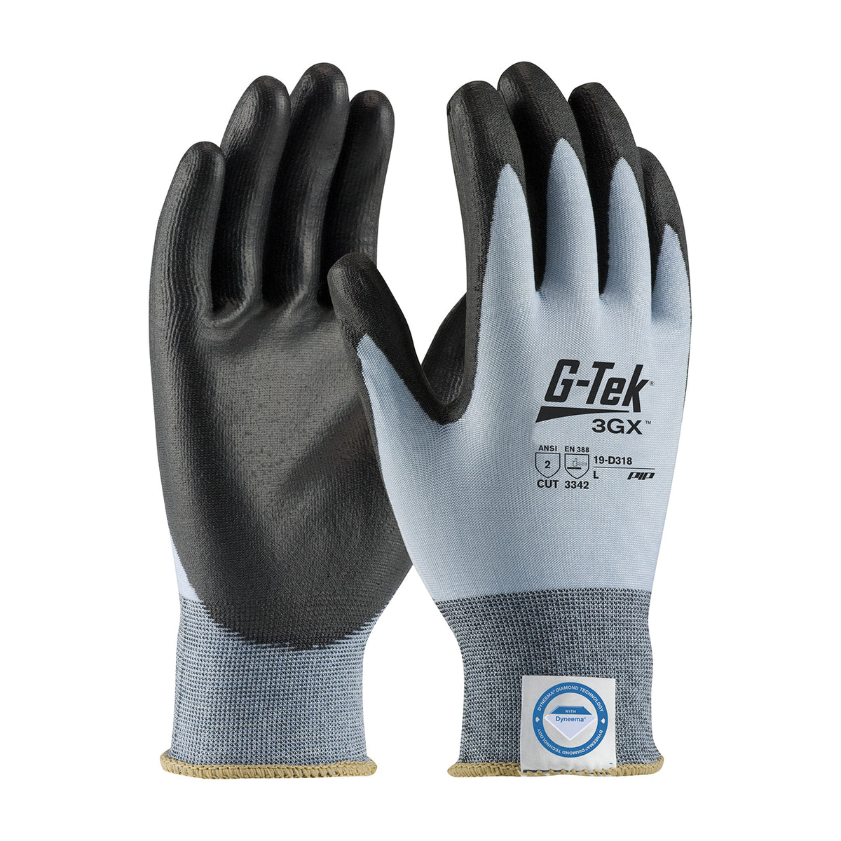 G-Tek 19-D318/S Unisex Cut Resistant Gloves, S, Polyurethane with Smooth Grip Coating, Dyneema Diamond/Lycra, A2