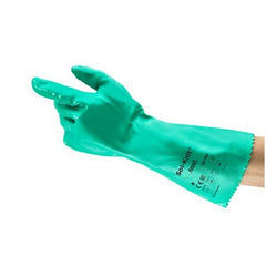 Ansell 103715 AlphaTec 39-124 14 in Reinforced Nitrile Gloves, Gauntlet Cuff, Interlock Knit Cotton Liner, Size 10, Green