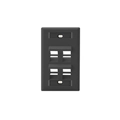 Leviton 42081-4ES QuickPort 4-Port Angled Wallplate With ID Windows, Single-Gang, Black