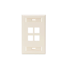 Leviton 42080-4TS Single-Gang QuickPort Wall Plate with ID Windows, 4-Port, Light Almond