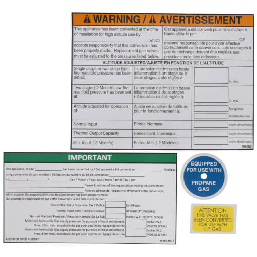 REZNOR 1036537R NATURAL GAS CONVERSION KITS