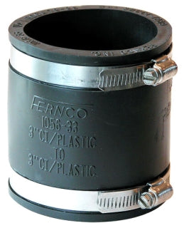 Fernco 1056-33 Flexible Pipe Coupling 3 in Cast Iron/PVC to 3 in Cast Iron/PVC