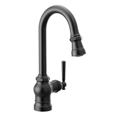 Moen S52003BL Paterson Single Handle Pull Down Bar Faucet with PowerClean in Matte Black