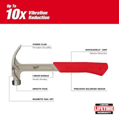 Milwaukee Tool 48-22-9018 16oz Smooth Face Hybrid Claw Hammer