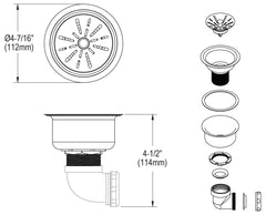 Elkay LK35 3-1/2 Drain Fitting Type 304 Stainless Steel Body Strainer Basket and Tailpiece