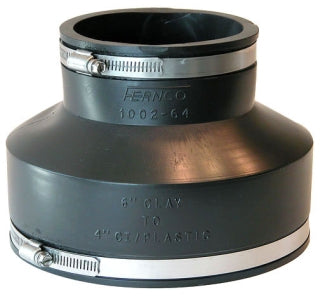 Fernco 1002-64 Flexible Coupling 6 x 4 Inch Clay x PVC