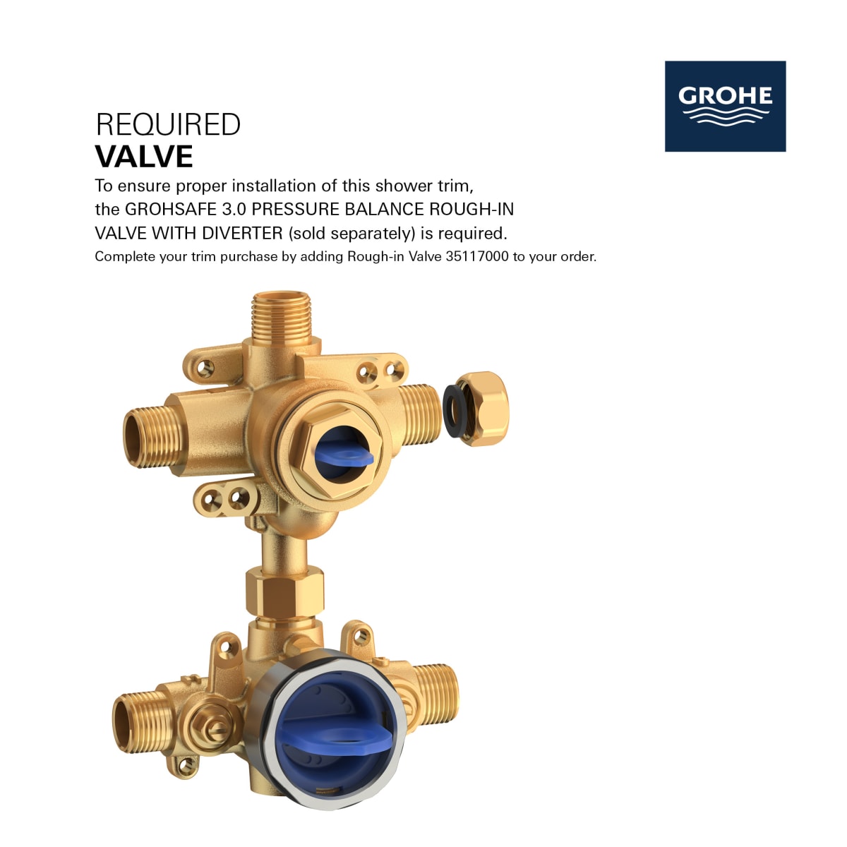 Grohe 29424000 LINEARE Pressure Balance Valve Trim with 3-Way Diverter with Cartridge