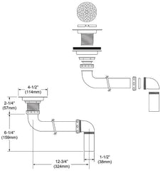 Elkay LKAD18 3-1/2 Drain Chrome Plated Brass Body Strainer and LKADOS Tailpiece