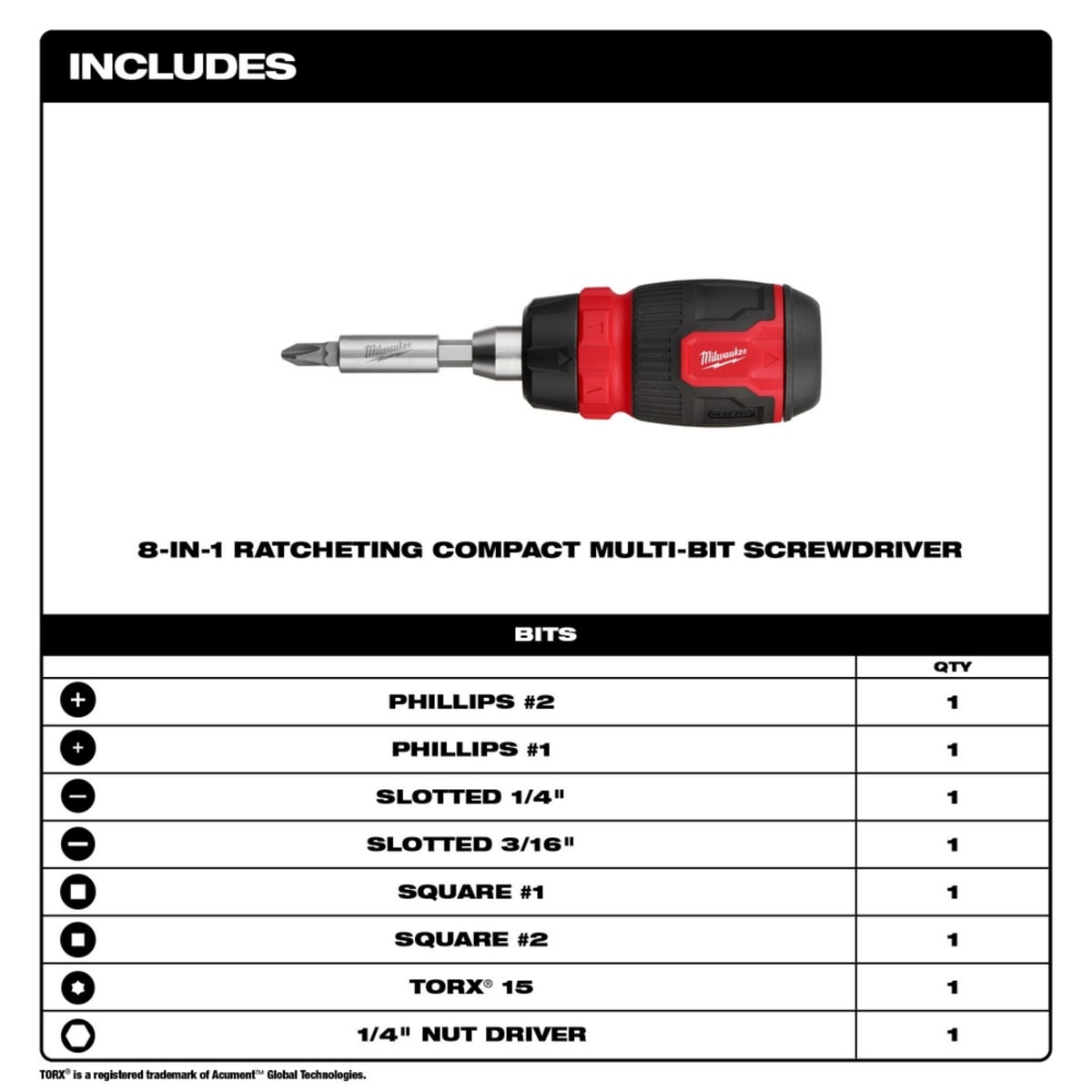 MILWAUKEE 48-22-2913 SCREWDRIVERS & NUT DRIVERS