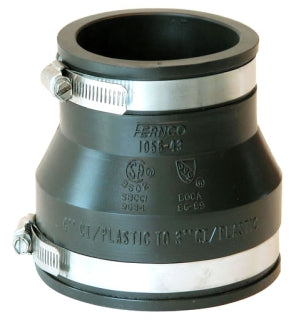 Fernco 1056-43 Flexible Pipe Coupling, 4 x 3 in Nominal, Cast Iron/Plastic End Style, PVC