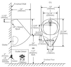 TOTO UT104EV#01 Wash Out Urinal 0.5 GPF (Cotton)