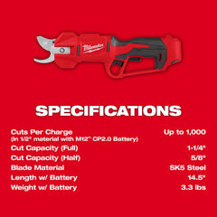 Milwaukee Tool 2534-21 M12 Brushless Pruning Shears Kit