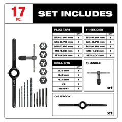Milwaukee Tool 49-22-5601 17PC Metric Tap and Die Set