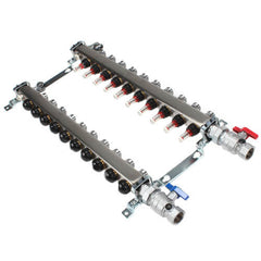 Uponor A2701002 1 Stainless Steel 10-Loop Manifold Assy With Flow Meters, Balancing And Isolation Ball Valves