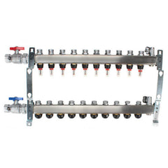 Uponor A2701002 1 Stainless Steel 10-Loop Manifold Assy With Flow Meters, Balancing And Isolation Ball Valves