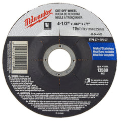 Milwaukee 49-94-4505 Cut-Off Wheel 4-1/2 x .045 x 7/8 Type 27