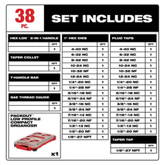 Milwaukee Tool 49-22-5604 38PC SAE Tap & Die PACKOUT Set with Hex-LOK 2-in-1 Handle