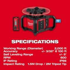 Milwaukee Tool 3701-21 M18 Red Exterior Rotary Laser Level Kit Each
