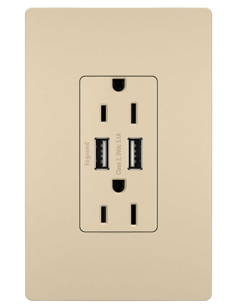 Pass & Seymour TM826USBI Decorator Duplex USB Charger Receptacle, Ivory