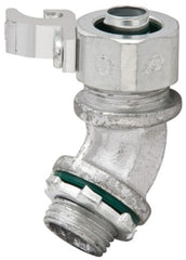 Madison Electric MSTR-7545-A Insulated Throat Liquid Tight Connector With Aluminum Grounding Lug, 3/4 in Trade, 45 deg, Malleable Iron, Zinc Plated