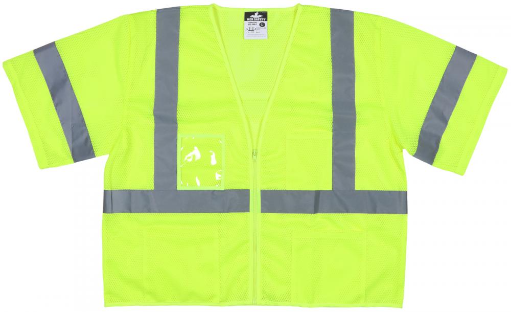 MCR Safety VCL3MLZX3 High Visibility Safety Vest Class 3 Polyester Mesh 3XL