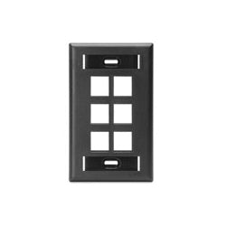 Leviton 42080-6ES Single-Gang QUICKPORT Wall Plate with ID Windows, 6-Port, Black