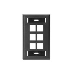 Leviton 42080-6ES Single-Gang QUICKPORT Wall Plate with ID Windows, 6-Port, Black