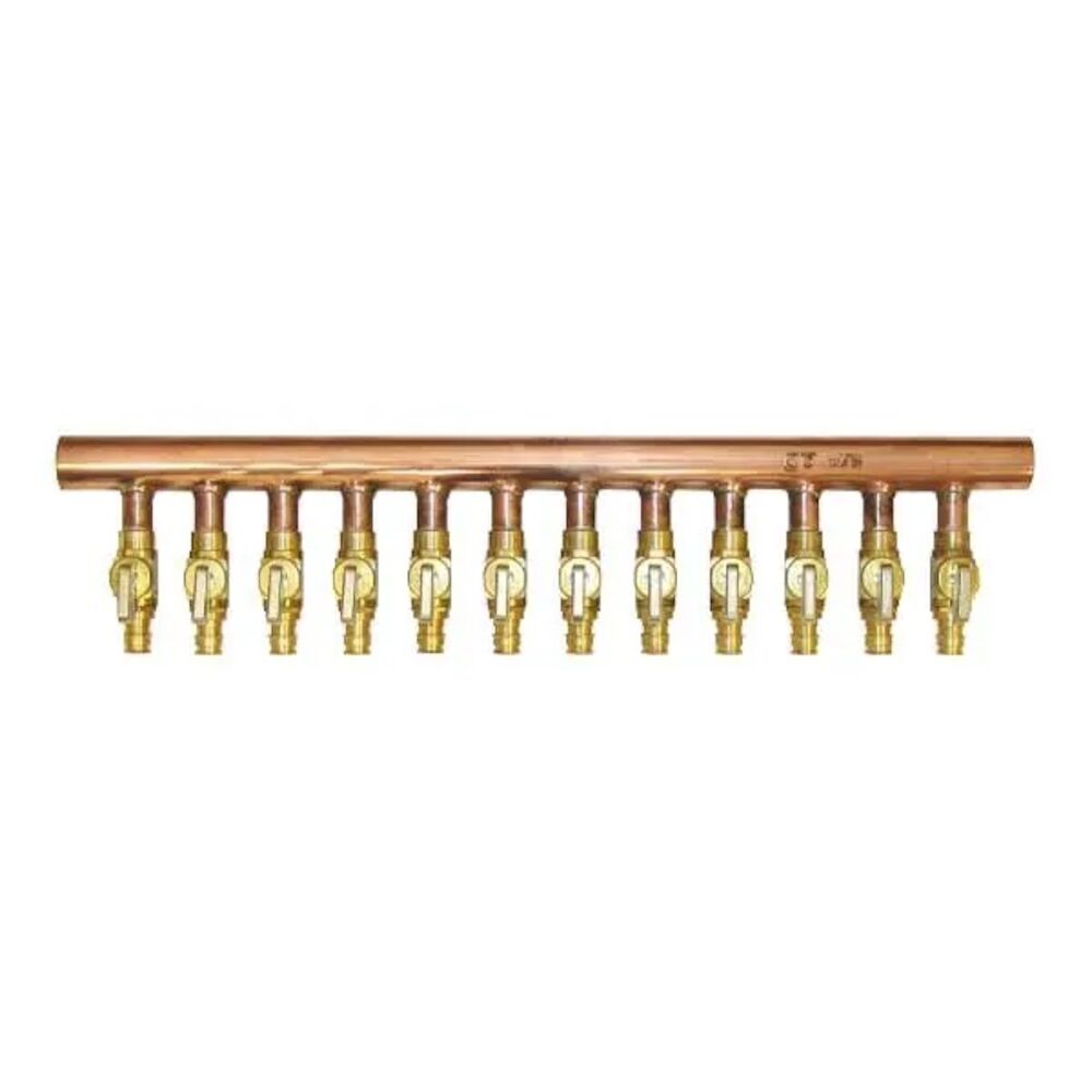 Uponor LF2501200 Manifold with ProPEX Ball Valve 1 Inch Copper/Lead Free Brass 12 Outlet 1/2 Inch Branch