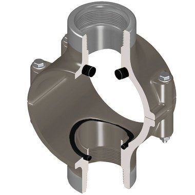 Spears 869S-573SR Saddle Clamp Double Outlet EPDM Seal and Stainless Steel Hardware 8 x 1/2 Inch PVC SR Thread Schedule 80